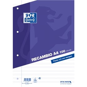 Caderno Oxford de 100 folhas, pautado com 3,5 mm de altura e margem - 4 furos para perfuração