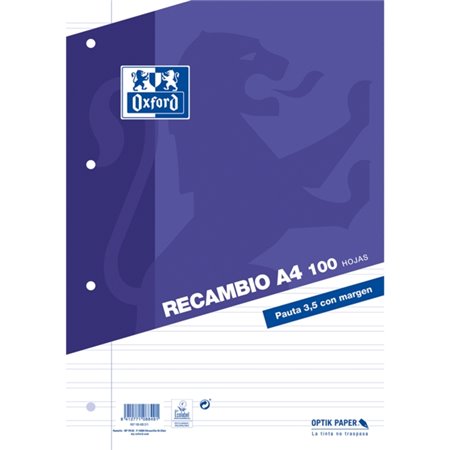 Caderno Oxford de 100 folhas, pautado com 3,5 mm de altura e margem - 4 furos para perfuração