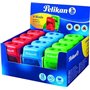 Apontador de lápis Pelikan V-Blade com furo duplo + estojo - Cores azul, vermelho e verde