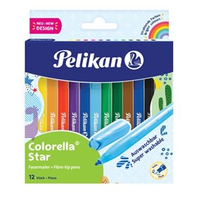 Conjunto de 12 marcadores coloridos Pelikan Colorella Star - Ponta fina - Tinta lavável - Empunhadura ergonômica - Cores vibrant