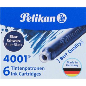 Caixa com 6 cartuchos Pelikan 4001 TP/6 - Tinta de alta qualidade - Compatível com canetas-tinteiro - Azul/Preto
