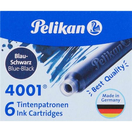 Caixa com 6 cartuchos Pelikan 4001 TP/6 - Tinta de alta qualidade - Compatível com canetas-tinteiro - Azul/Preto