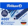 Caixa com 6 cartuchos Pelikan 4001 TP/6 - Tinta de alta qualidade - Compatível com canetas-tinteiro - Azul/Preto