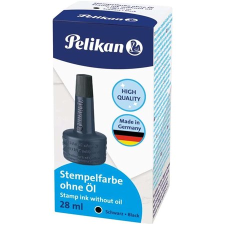 Frasco de tinta Pelikan para almofadas de carimbo 28ml - Sem óleo - Secagem rápida - À prova d'água - Preto