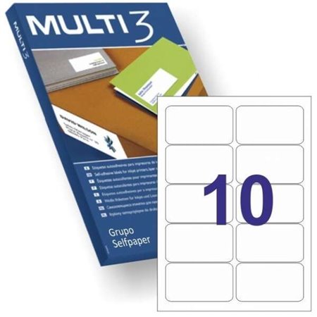 Pacote Multi3 com 1.000 etiquetas permanentes de 99,1 x 57 mm - Cantos arredondados - 100 folhas x 10 etiquetas - Brancas