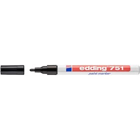 Marcador permanente Edding 751 - Ponta redonda - Espessura da linha entre 1 e 2 mm - Tinta opaca - Secagem rápida - Preto