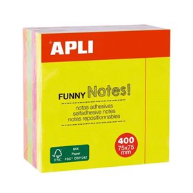 Bloco de Notas Adesivas Apli Funny Cube com 400 unidades, 75 x 75 mm - Cores Fluorescentes Sortidas