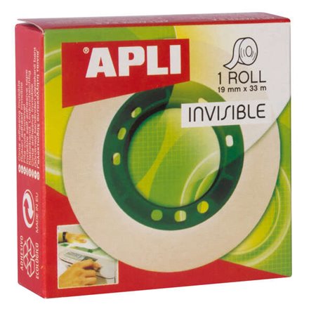 Fita adesiva invisível Apli 19mm x 33m - Fácil de cortar - Durável - Ideal para uso no escritório - Transparente