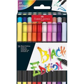 Faber-Castell Black Edition - Pacote com 20 Marcadores de Ponta Pincel - Tinta à Base de Corante Alimentício - Cores Sortidas