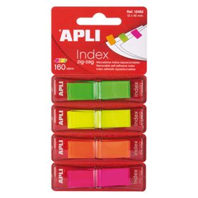 Índices adesivos em ziguezague Apli, 45x12mm, 4 dispensadores com 40 índices cada - Fácil de aplicar - Durável - Removível - Cor