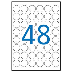 Pacote com 1.200 etiquetas redondas Apli Ø 30mm - 25 folhas com 48 etiquetas cada - Adesivo permanente - Brancas