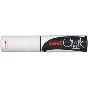 Marcador de giz líquido Uni-ball PWE-8K - Ponta chanfrada de 8 mm - Apagável com água - Resistente à chuva - Branco