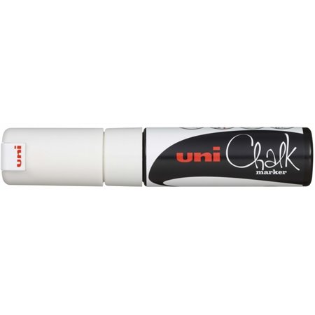 Marcador de giz líquido Uni-ball PWE-8K - Ponta chanfrada de 8 mm - Apagável com água - Resistente à chuva - Branco