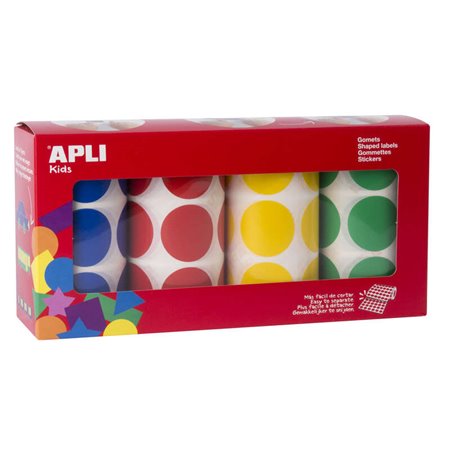 Adesivos redondos Apli Ø 33mm - Pacote com 4 rolos e 2832 adesivos - Adesivo permanente - Ideal para desenvolver habilidades em 