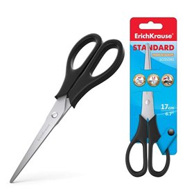 Tesoura padrão Erichkrause com lâminas de aço inoxidável de 17 cm - Afiação dupla avançada - Resistente à corrosão - Cabos de pl