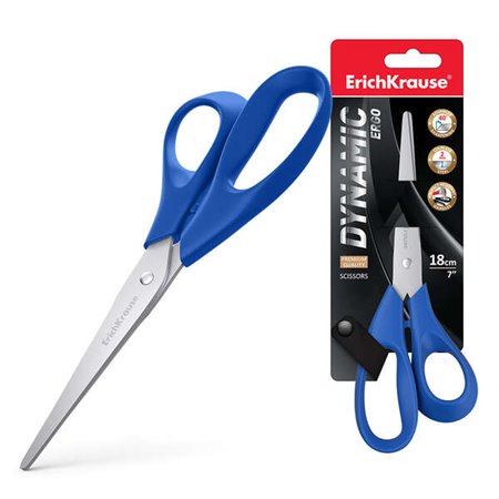 Tesoura Erichkrause Dynamic com lâminas de aço inoxidável de 18 cm - Afiação dupla avançada - Resistente à corrosão - Cabos ergo