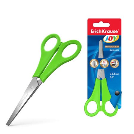 Tesoura Erichkrause Joy com lâminas de aço inoxidável de 13,5 cm - Pontas arredondadas - Resistente à corrosão - Cabos de plásti