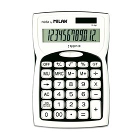 Calculadora Milan de 12 dígitos - 3 teclas de memória - Raiz quadrada - Cálculo de margem - Tecla de desligamento - Preto e bran