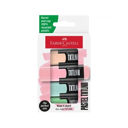 Conjunto de 4 Marcadores Fluorescentes Faber-Castell TXTLNR - Ponta Chanfrada - Espessura da Linha entre 1, 2 e 5 mm - Tinta à B