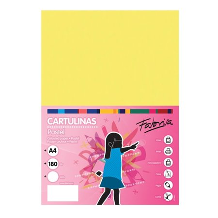 Pacote com 50 folhas de cartão Fabrisa, 180 g/m² - Tamanho A4 - Amarelo