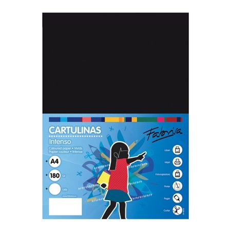 Pacote com 50 folhas de cartão Fabrisa, 180 g/m² - Tamanho A4 - Preto