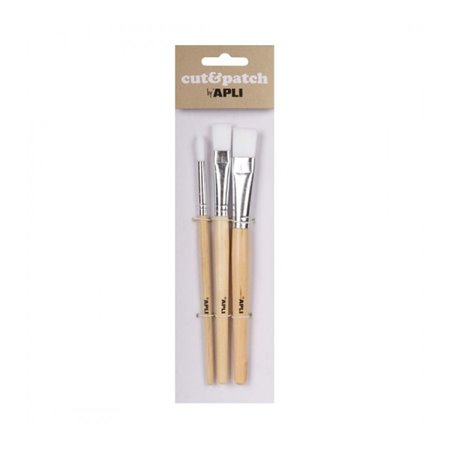 Conjunto de 3 pincéis de madeira Apli para artesanato - cerdas de nylon - pontas redondas e planas - ideais para recorte de pape