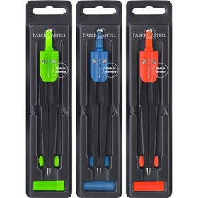 Compasso escolar Faber-Castell - Circunferências até Ø 360 mm - Inclui estojo de grafite - Cores sortidas