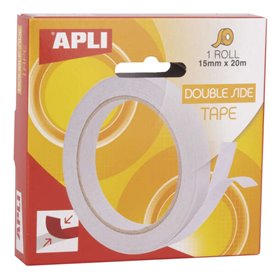 Fita adesiva dupla face Apli 15 mm x 20 m - Fácil de cortar e aplicar - Adesão forte e durável - Transparente