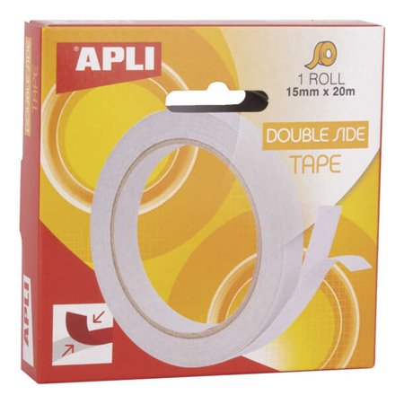 Fita adesiva dupla face Apli 15 mm x 20 m - Fácil de cortar e aplicar - Adesão forte e durável - Transparente