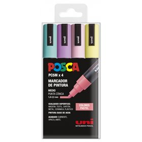 Conjunto de 4 Marcadores de Tinta Posca PC-5M - Ponta redonda de 1,8 a 2,5 mm - Tinta à base de água - Não permanente - Resisten