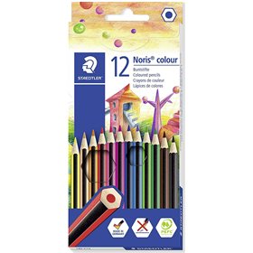 Staedtler Noris Colour 185 - Pacote com 12 Lápis de Cor Hexagonais - Feitos de Wopex - Muito Duráveis - Madeira de Fontes Susten