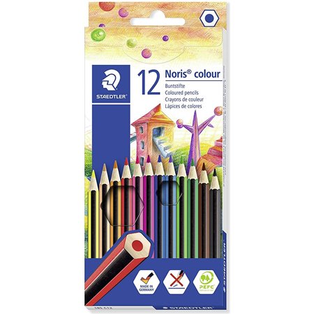 Staedtler Noris Colour 185 - Pacote com 12 Lápis de Cor Hexagonais - Feitos de Wopex - Muito Duráveis - Madeira de Fontes Susten