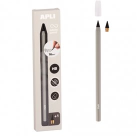 Conjunto de Lápis Apli Infinite com Grafite HB + Refil de Grafite + Tampa Protetora - Escreve até 16 km - Cinza
