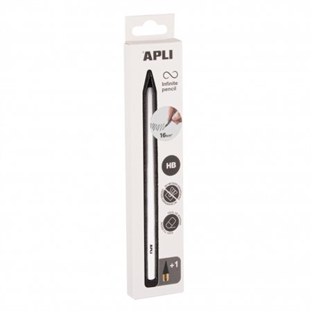 Conjunto de lápis Apli Infinite com lápis HB + grafite de recarga + tampa protetora - Escreve até 16 km - Branco