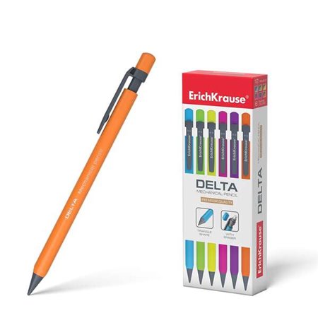 Lapiseira Erichkrause Delta 0,5 mm HB - Para grafites de 0,5 mm - Borracha - Formato triangular ergonômico - Cores neon vibrante