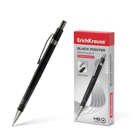 Lapiseira Erichkrause Black Pointer 0,5 mm - Estilo Clássico com Detalhes em Metal - Ponta Retrátil - Grafite HB - Grafite 0,5 m