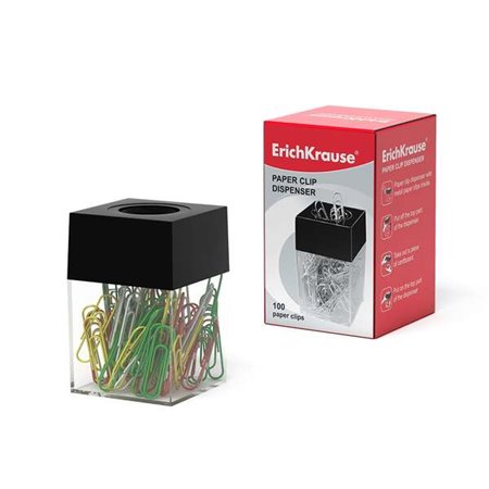 Dispensador Magnético de Clips de Papel Erichkrause - Compacto e Elegante - Inclui 100 Clips de Papel Coloridos - Transparente/P