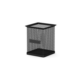 Porta-lápis quadrado clássico Erichkrause Compass 80×80×95mm - Fabricado em aço inoxidável - Preto
