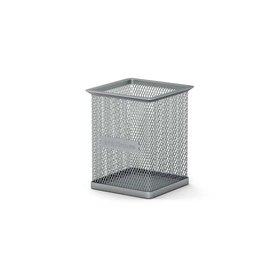 Porta-lápis quadrado clássico Erichkrause Compass 80×80×95mm - Aço inoxidável vazado - Cor prata