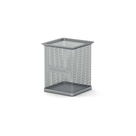 Porta-lápis quadrado clássico Erichkrause Compass 80×80×95mm - Aço inoxidável vazado - Cor prata