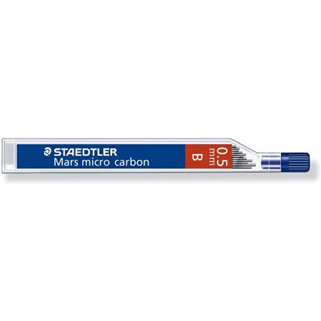 Tubo com 12 minas de grafite Staedtler Mars Micro Carbon 250 - Dureza B - Espessura da linha 0,5 mm - Alta resistência