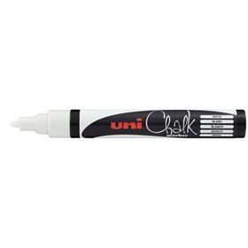 Marcador de giz líquido Uni-ball PWE-5M - Ponta cônica de 1,8 a 2,5 mm - Apagável com água - Resistente à chuva - Branco