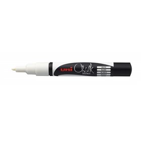 Marcador de giz líquido Uni-ball PWE-3MS - Ponta cônica de 0,7 mm - Apagável com água - Resistente à chuva - Branco