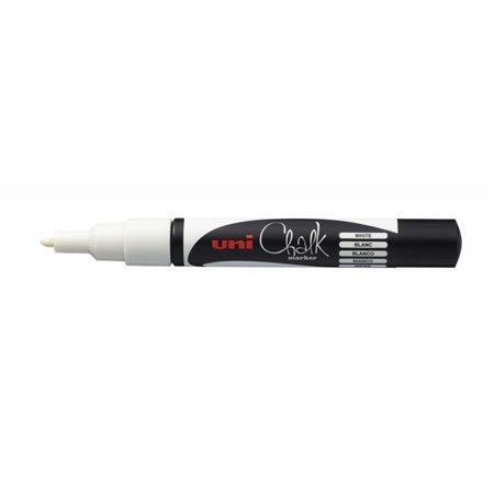 Marcador de giz líquido Uni-ball PWE-3MS - Ponta cônica de 0,7 mm - Apagável com água - Resistente à chuva - Branco