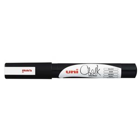 Marcador de giz líquido Uni-ball PWE-3MS - Ponta cônica de 0,7 mm - Apagável com água - Resistente à chuva - Preto