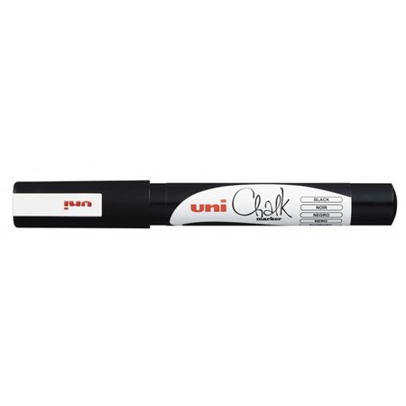 Marcador de giz líquido Uni-ball PWE-3MS - Ponta cônica de 0,7 mm - Apagável com água - Resistente à chuva - Preto