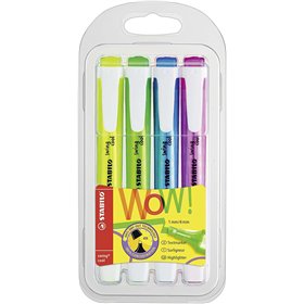 Kit com 4 Marcadores Fluorescentes Stabilo Swing Cool - Corpo Plano - Ponta Chanfrada - Espessura da Linha entre 1 e 4 mm - Tint