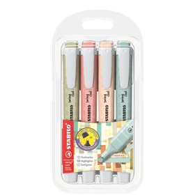 Conjunto de 4 Marcadores Fluorescentes Stabilo Swing Cool Naturecolors - Corpo Plano - Ponta Chanfrada - Espessura da Linha entr