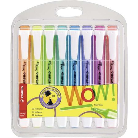 Stabilo Swing Cool - Pacote com 8 Marcadores Fluorescentes - Corpo Plano - Ponta Chanfrada - Espessura da Linha entre 1 e 4 mm -
