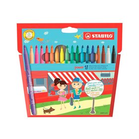 Kit Stabilo Power com 18 Marcadores Coloridos - Ponta Média de 2mm - Tinta Lavável - Tampa Ventilada - Cores Sortidas